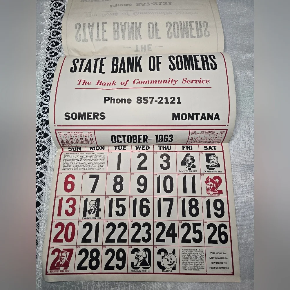 Vintage The State Bank of Somers Montana 1963 Calendar [ Read Details ]